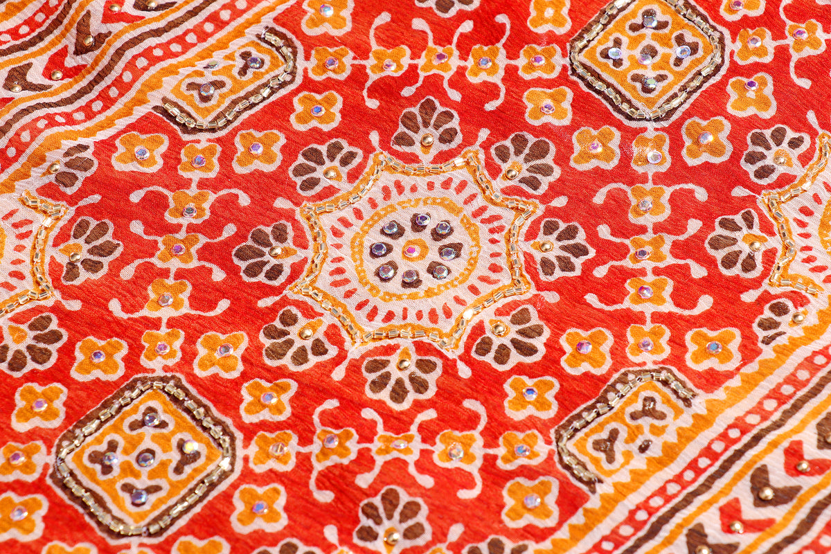 Desert Flame Ajrak Print  Pre-draped Saree  with Blouse 536