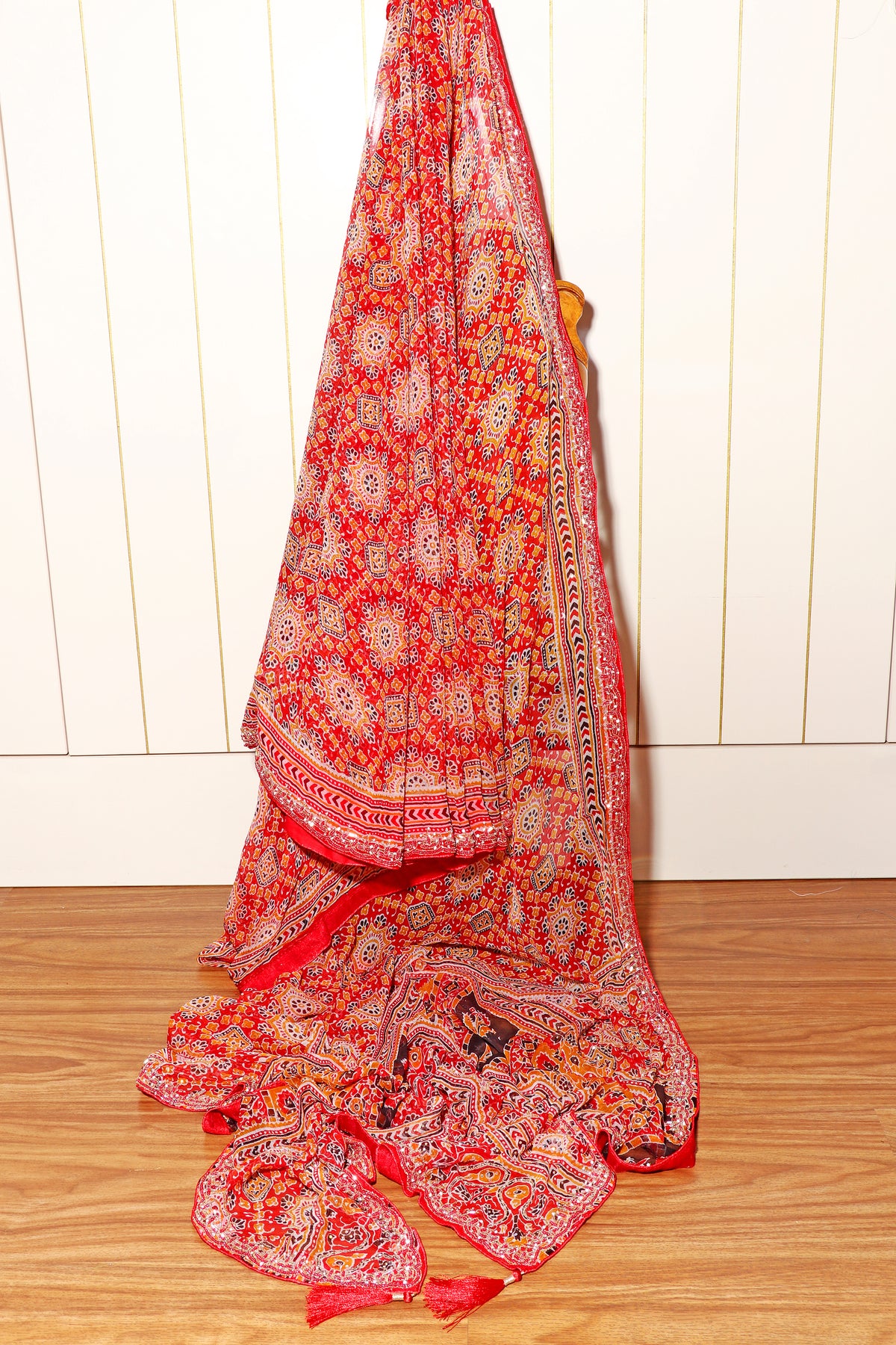 Desert Flame Ajrak Print  Pre-draped Saree  with Blouse 536
