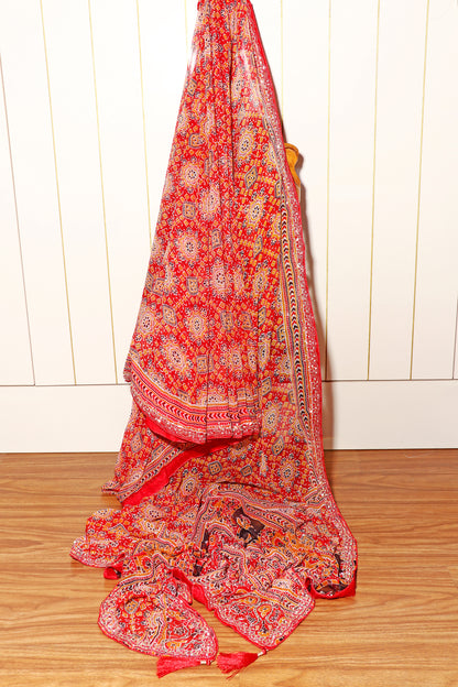 Desert Flame Ajrak Print  Pre-draped Saree  with Blouse 536