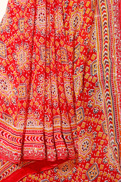 Desert Flame Ajrak Print  Pre-draped Saree  with Blouse 536