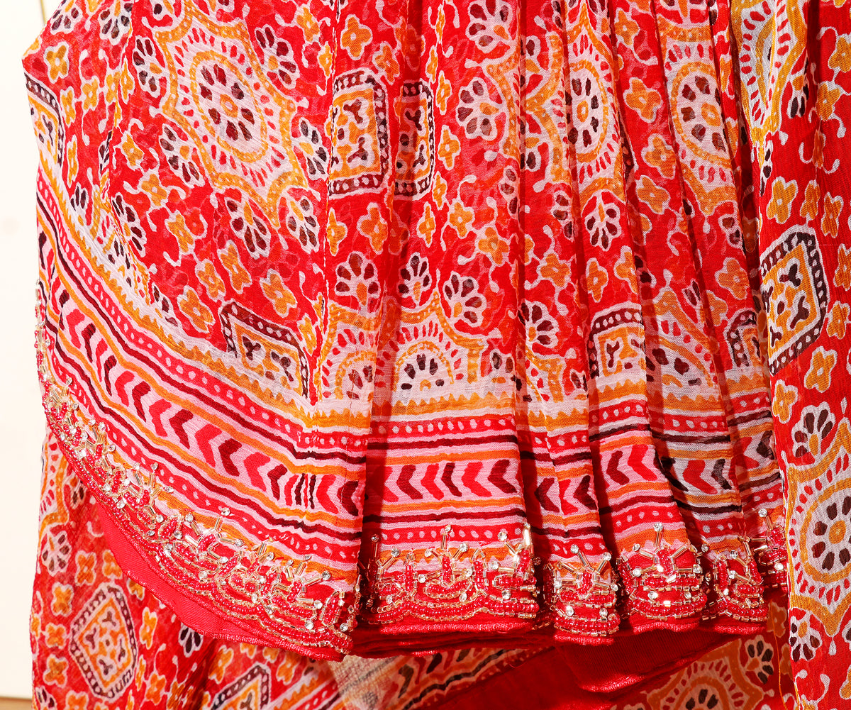 Desert Flame Ajrak Print  Pre-draped Saree  with Blouse 536