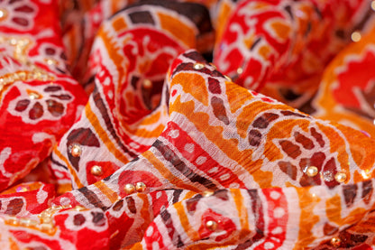 Desert Flame Ajrak Print  Pre-draped Saree  with Blouse 536