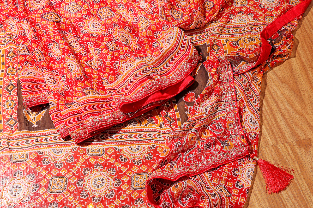 Desert Flame Ajrak Print  Pre-draped Saree  with Blouse 536