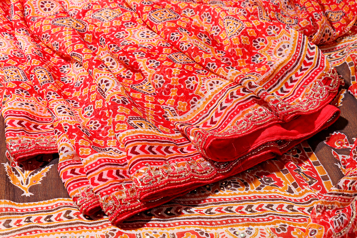 Desert Flame Ajrak Print  Pre-draped Saree  with Blouse 536