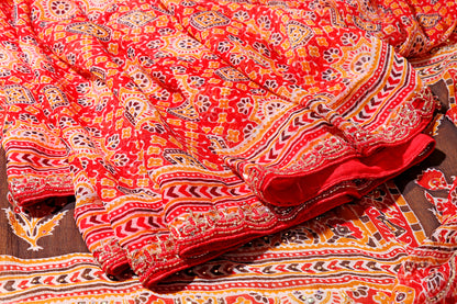 Desert Flame Ajrak Print  Pre-draped Saree  with Blouse 536