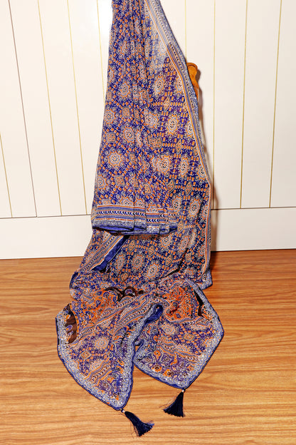 Midnight Marwar Ajrak Print Saree 537