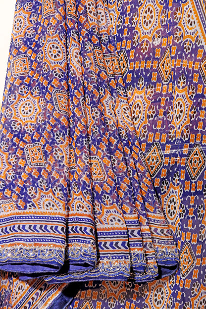 Midnight Marwar Ajrak Print Saree 537