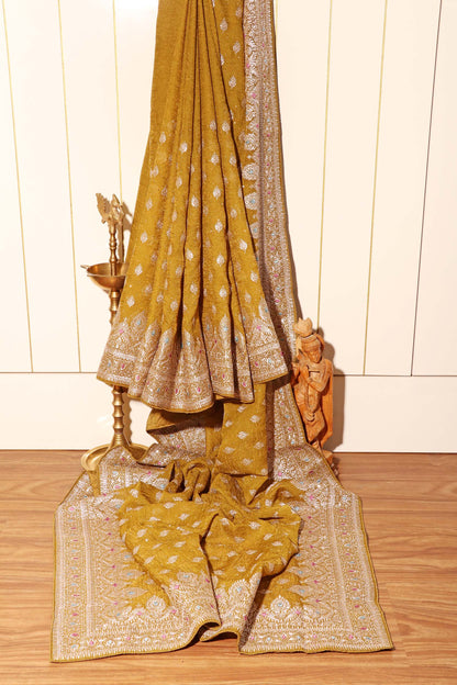 Antique Gold – Crushed Silk Meenakari Saree 045