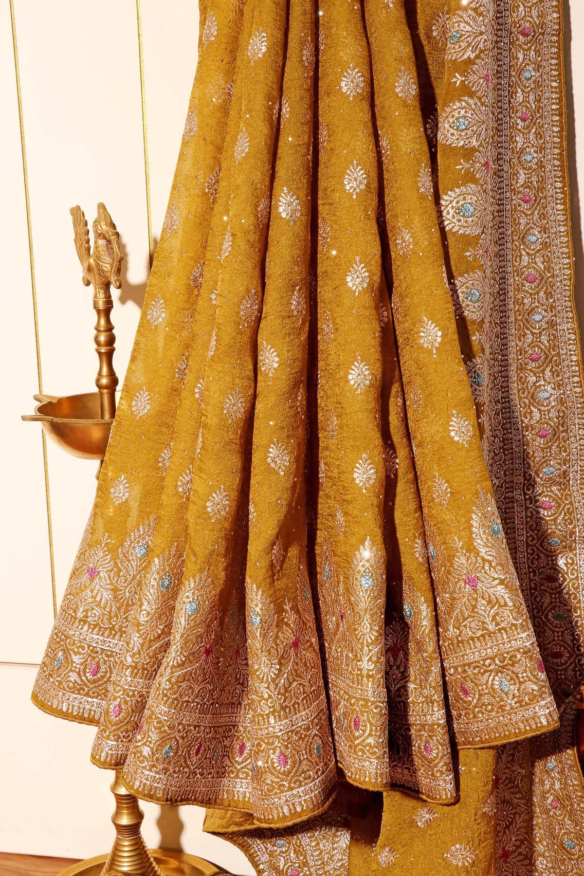 Antique Gold – Crushed Silk Meenakari Saree 045