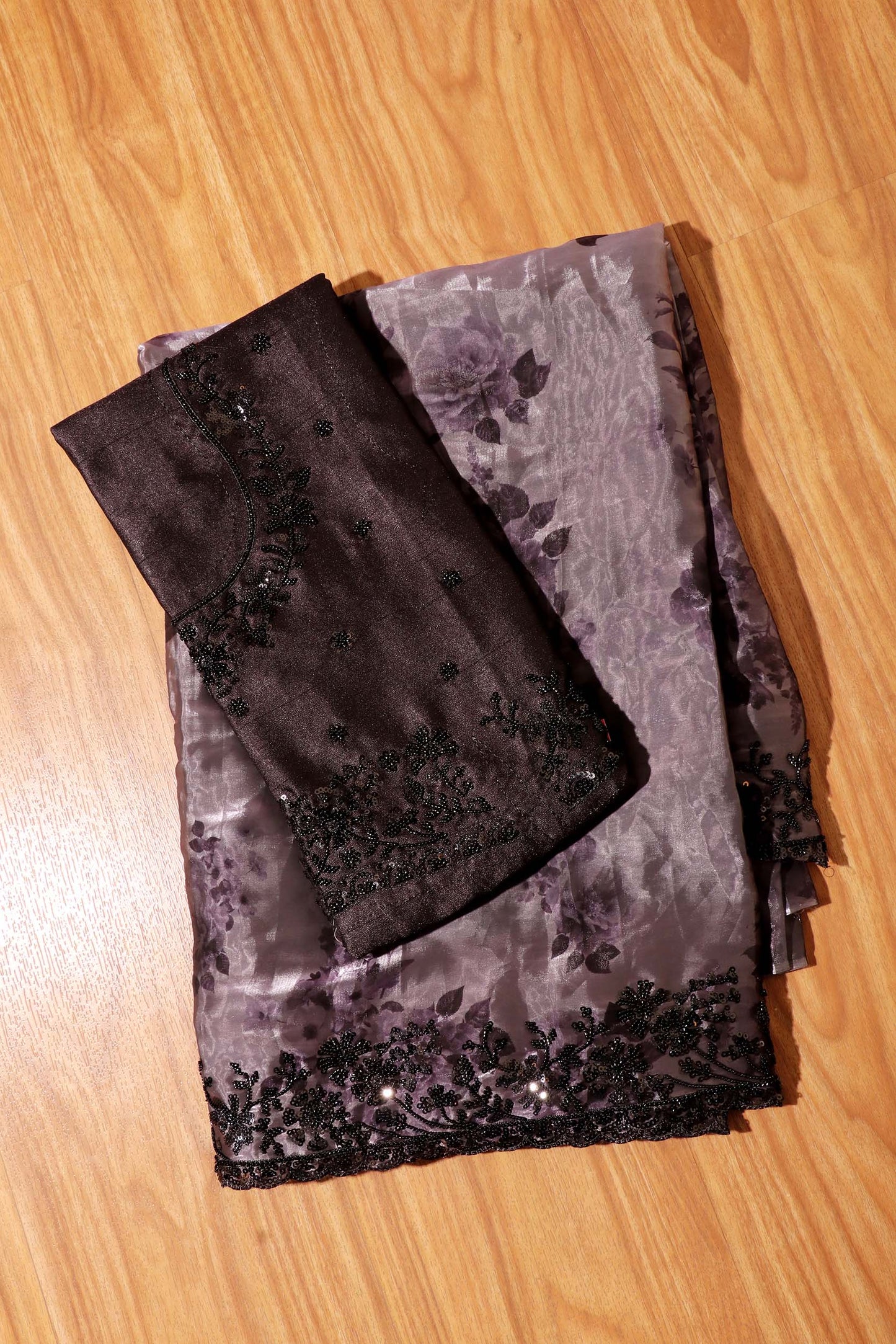 Midnight Elegance – Soft Satin Organza Saree 046