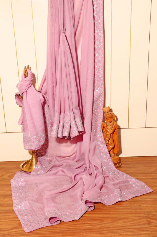 Elegant Mauve Shimmer Chiffon Saree 101