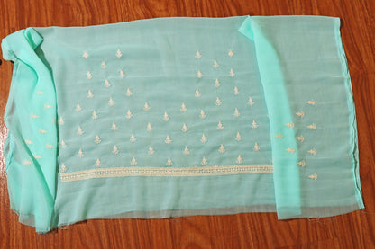 Pista Green Lucknowi Embroidered Chiffon Saree with Scalloped Detailing 103