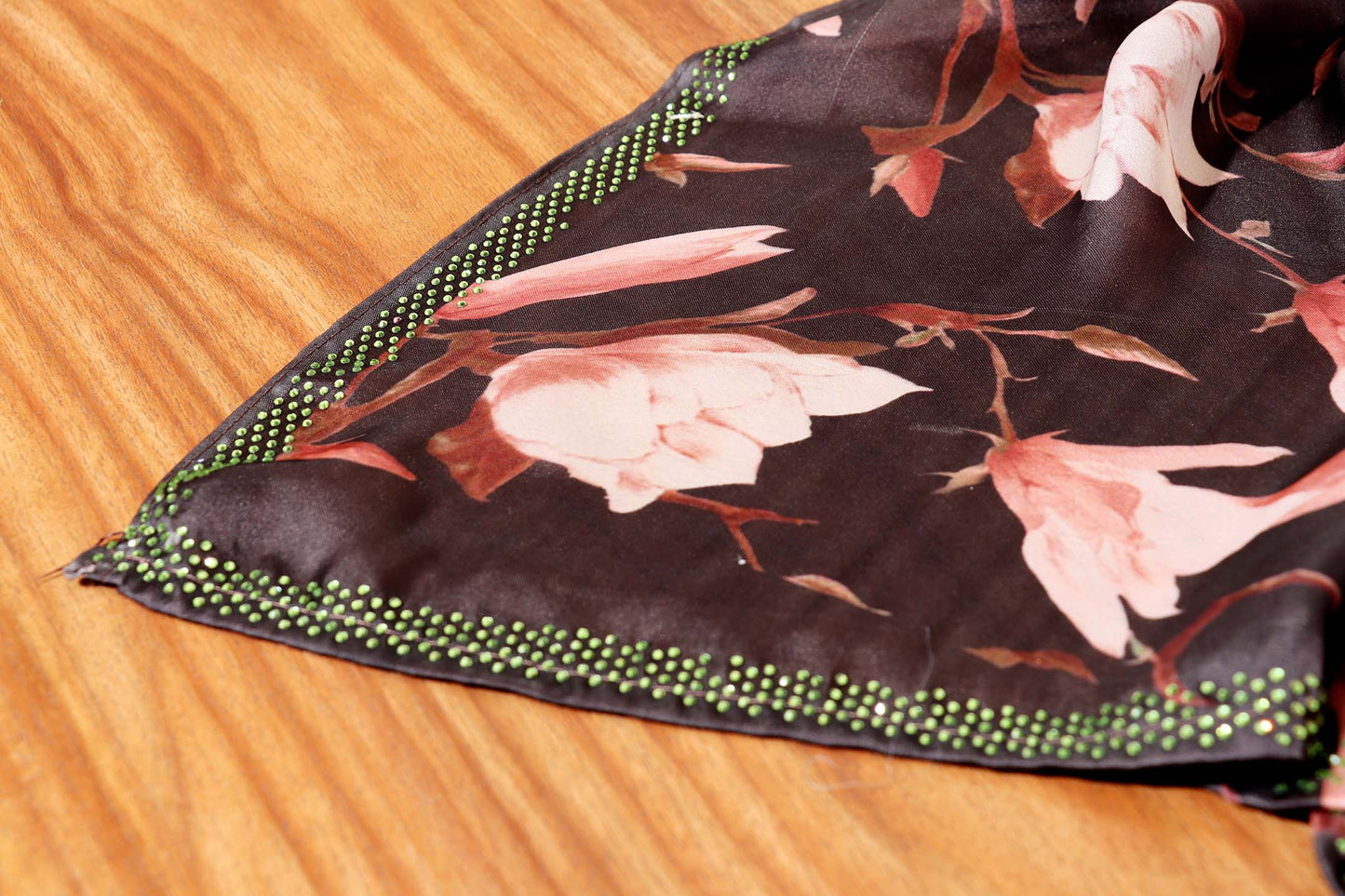 Dark Grey Georgette Saree with Peach & Cream Tulip Print and Swarovski Border 104