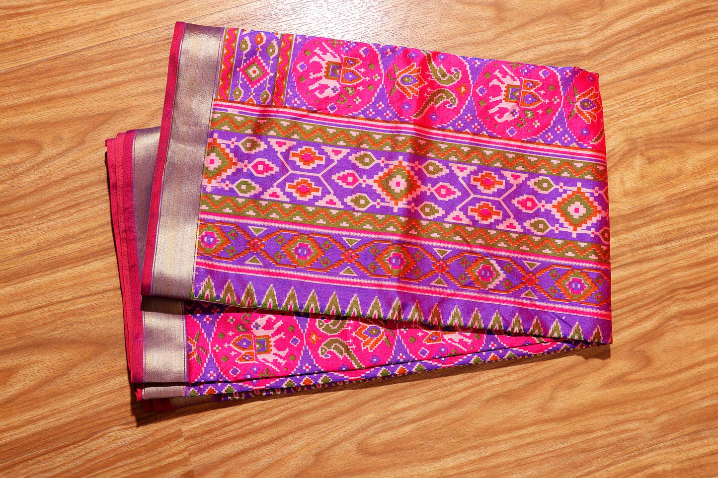 Purple and Rani Pink Printed  Patola Saree with Thread Zari Border 107