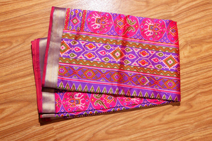 Purple and Rani Pink Printed  Patola Saree with Thread Zari Border 107