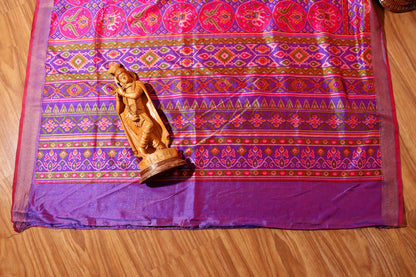 Purple and Rani Pink Printed  Patola Saree with Thread Zari Border 107