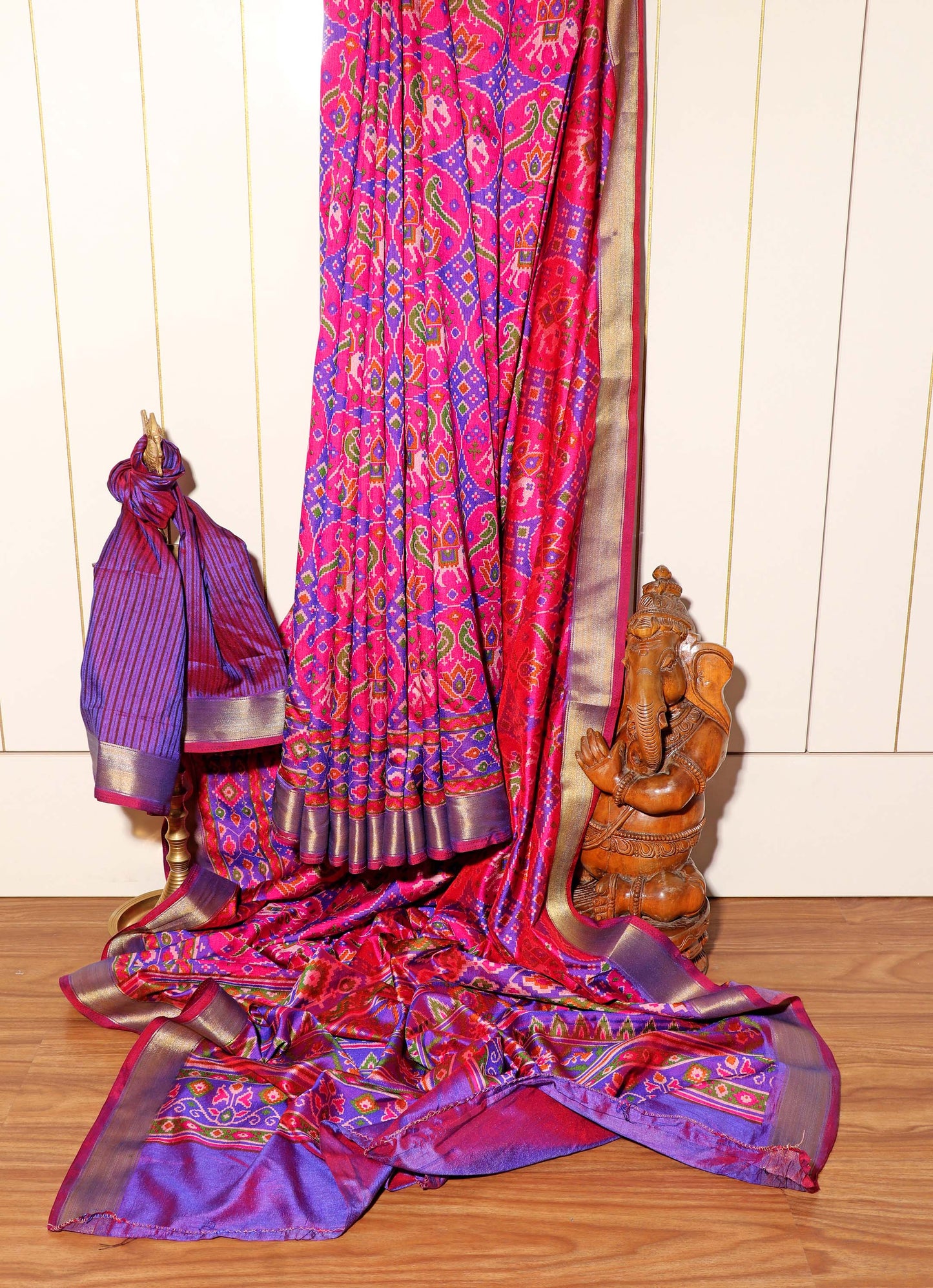 Purple and Rani Pink Printed  Patola Saree with Thread Zari Border 107