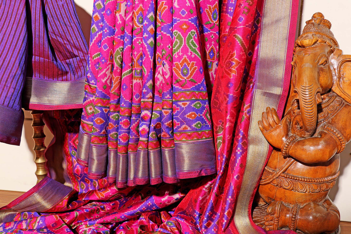 Purple and Rani Pink Printed  Patola Saree with Thread Zari Border 107
