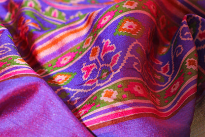 Purple and Rani Pink Printed  Patola Saree with Thread Zari Border 107