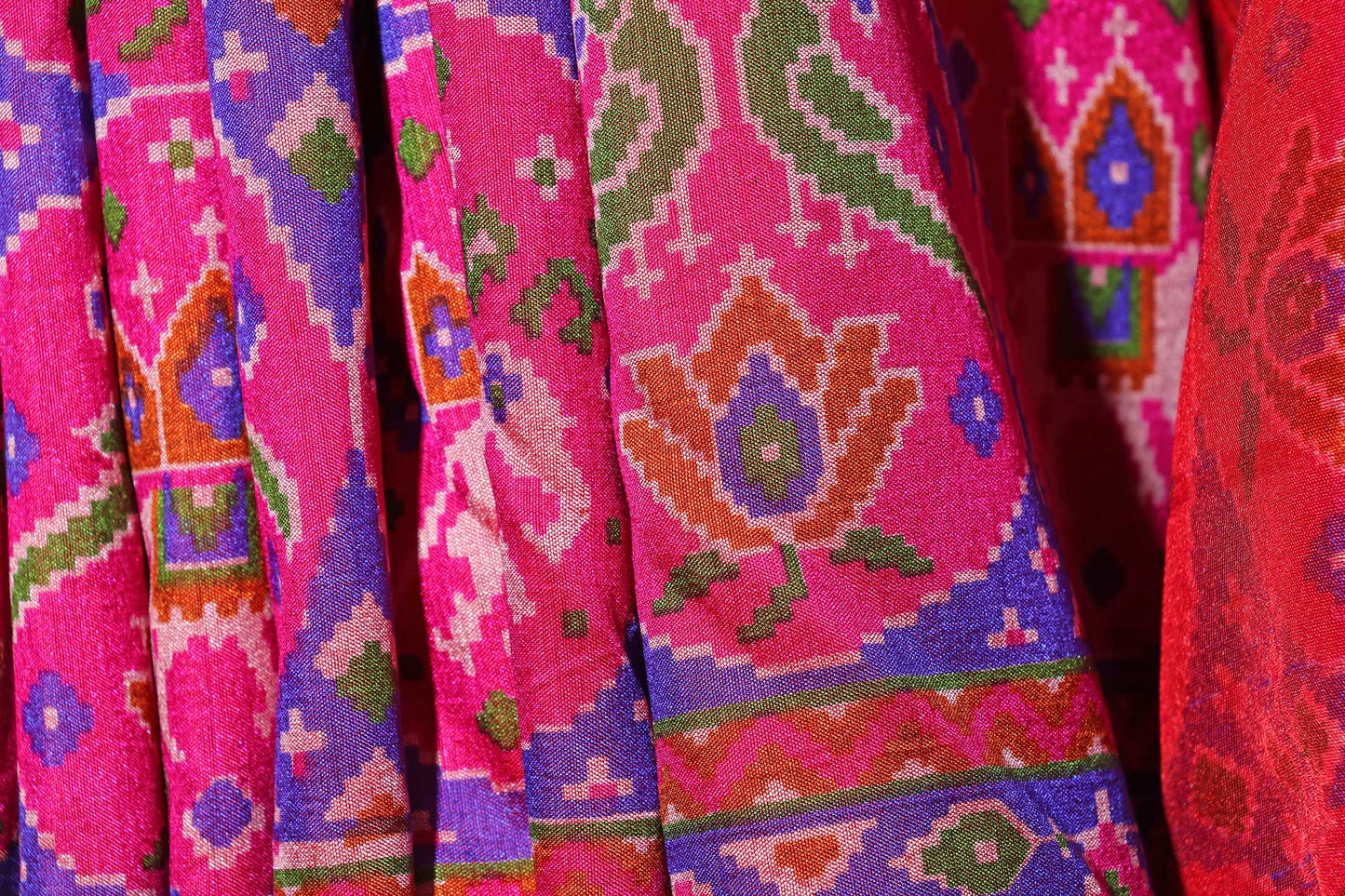 Purple and Rani Pink Printed  Patola Saree with Thread Zari Border 107