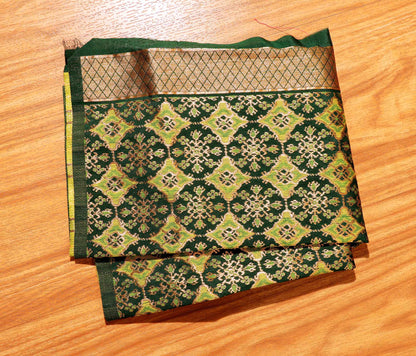 White Handloom Khadi Silk Saree with Bottle Green Patola Zari Border and Pallu 109