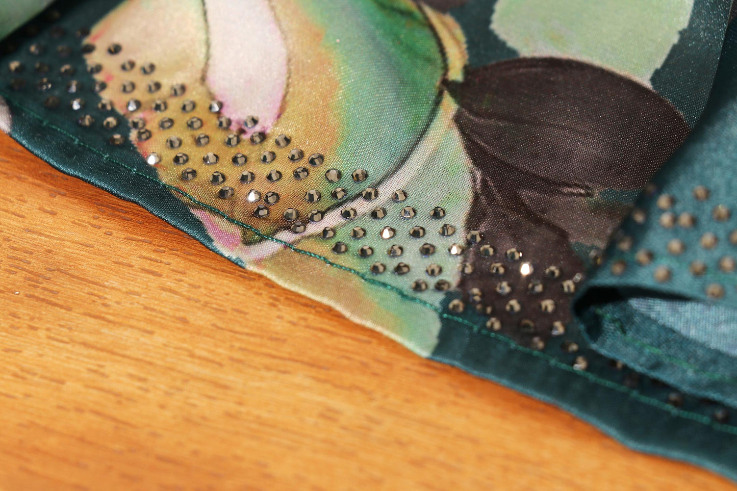 Teal Georgette Saree with Sabyasachi-Style Floral Print and Swarovski Border 110
