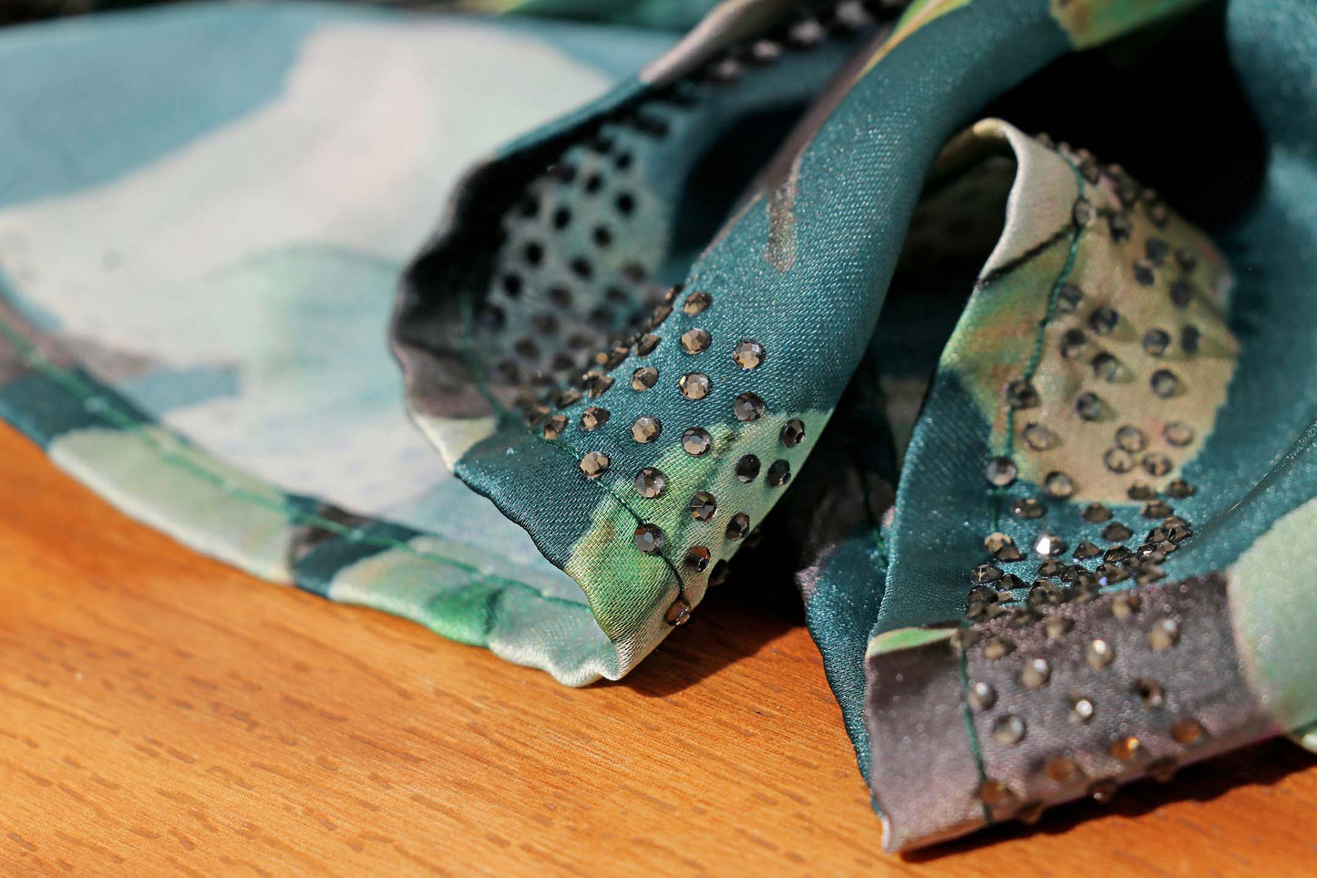 Teal Georgette Saree with Sabyasachi-Style Floral Print and Swarovski Border 110