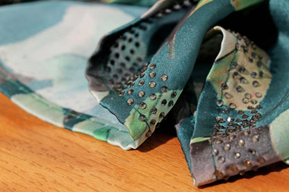 Teal Georgette Saree with Sabyasachi-Style Floral Print and Swarovski Border 110