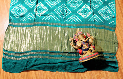 Bottle Green Bandhani Saree with Diamond Motifs and Zari Pallu 114