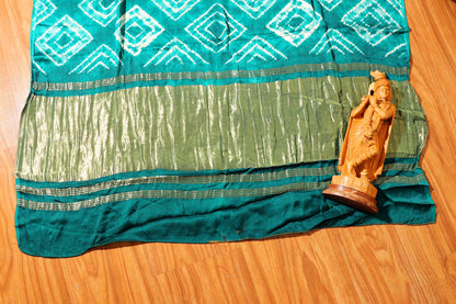 Bottle Green Bandhani Saree with Diamond Motifs and Zari Pallu 114