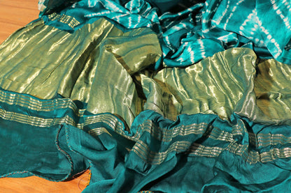 Bottle Green Bandhani Saree with Diamond Motifs and Zari Pallu 114