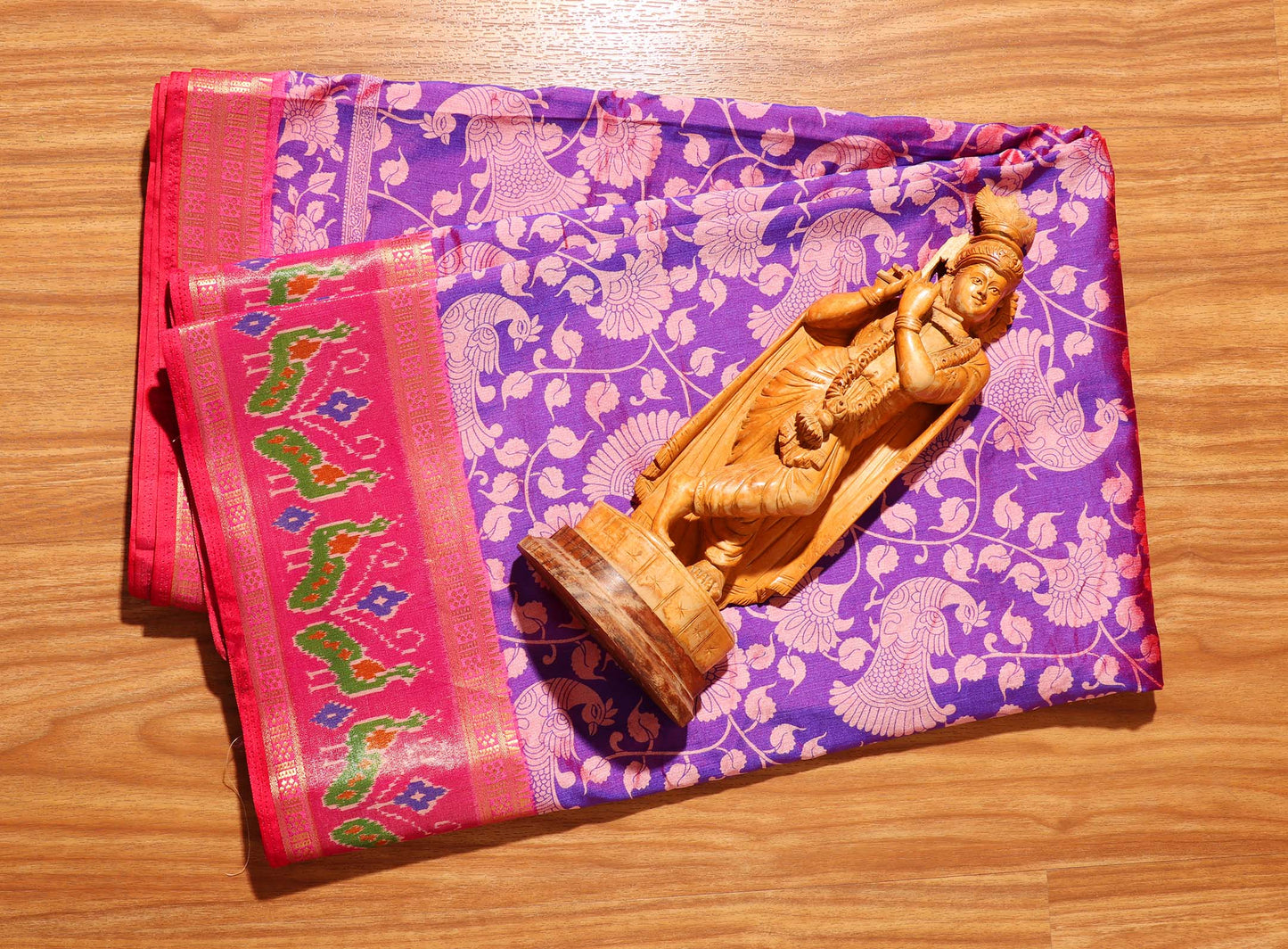 Purple and Pink Madhubani Silk Saree with Patola Print Border 115