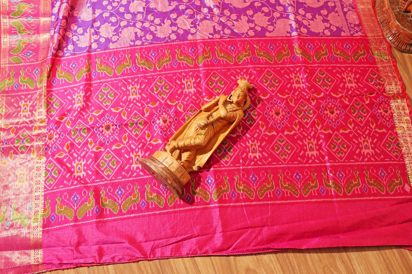 Purple and Pink Madhubani Silk Saree with Patola Print Border 115