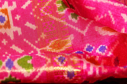 Purple and Pink Madhubani Silk Saree with Patola Print Border 115