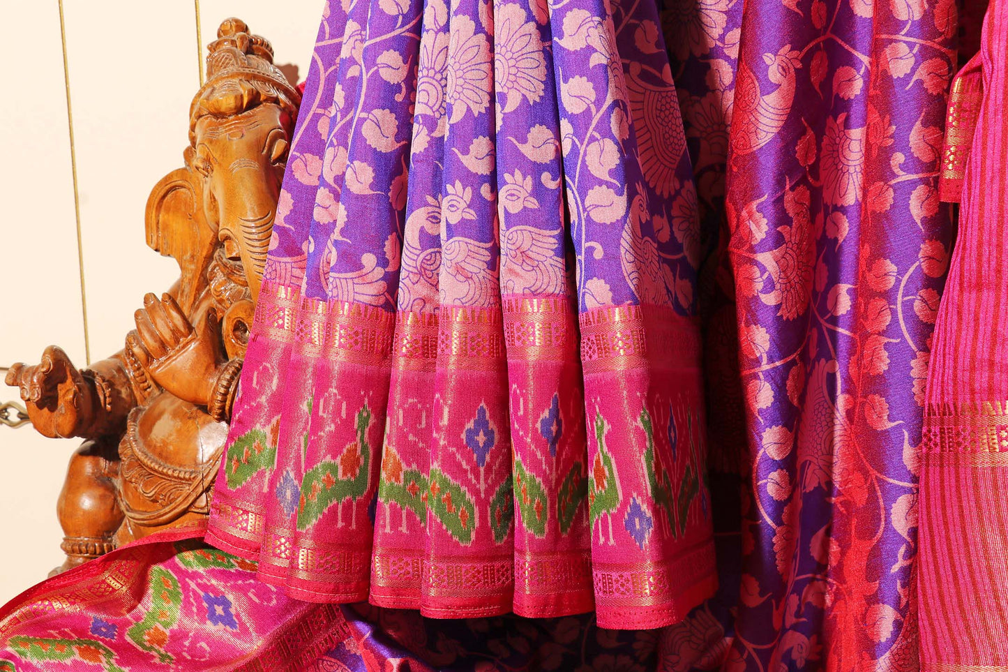 Purple and Pink Madhubani Silk Saree with Patola Print Border 115