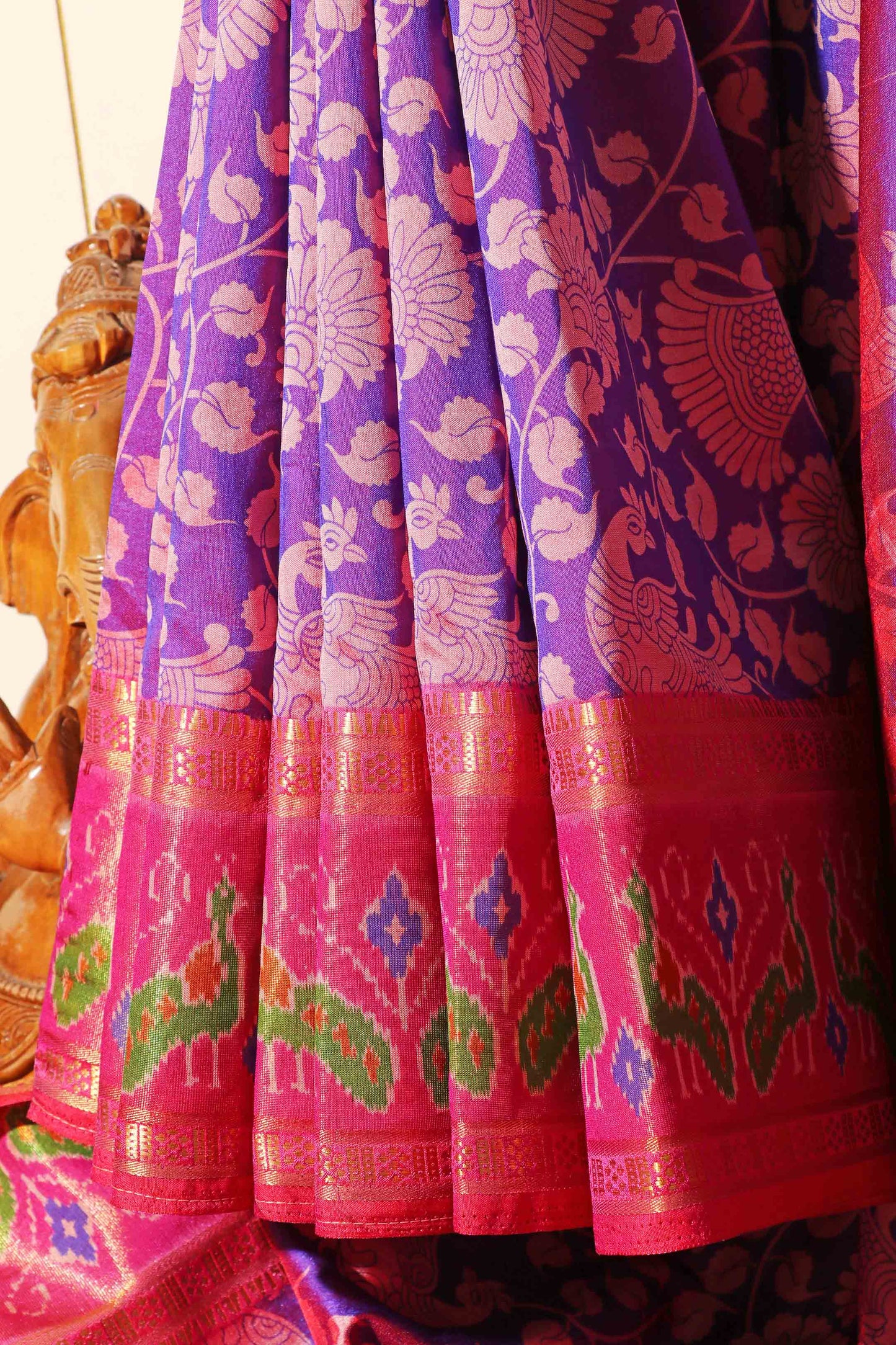 Purple and Pink Madhubani Silk Saree with Patola Print Border 115