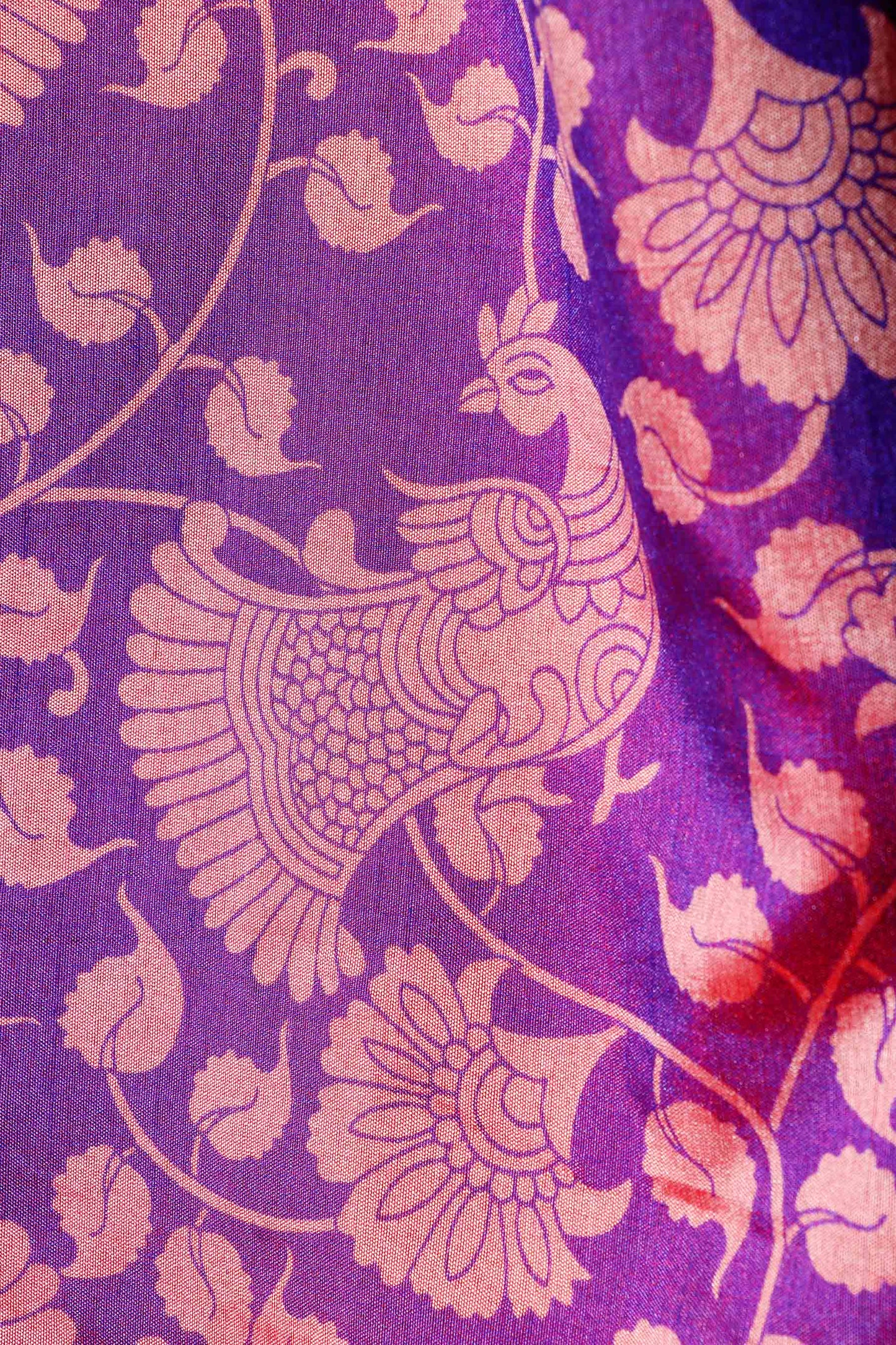 Purple and Pink Madhubani Silk Saree with Patola Print Border 115