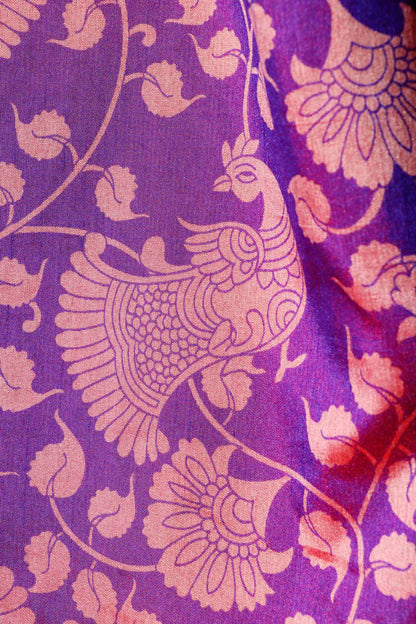 Purple and Pink Madhubani Silk Saree with Patola Print Border 115