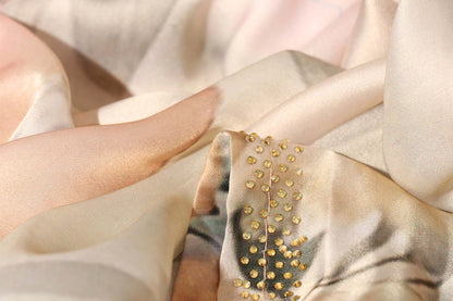 Grey Beige Georgette Saree with Floral Print and Swarovski Border 116