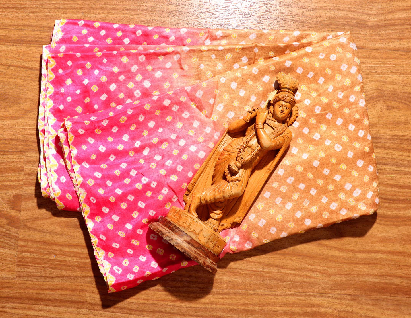 Pink and Mustard Shaded Bandhani Saree with Rich Gold Pallu 117
