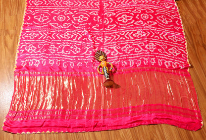 Pink and Mustard Shaded Bandhani Saree with Rich Gold Pallu 117