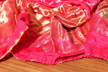 Pink and Mustard Shaded Bandhani Saree with Rich Gold Pallu 117