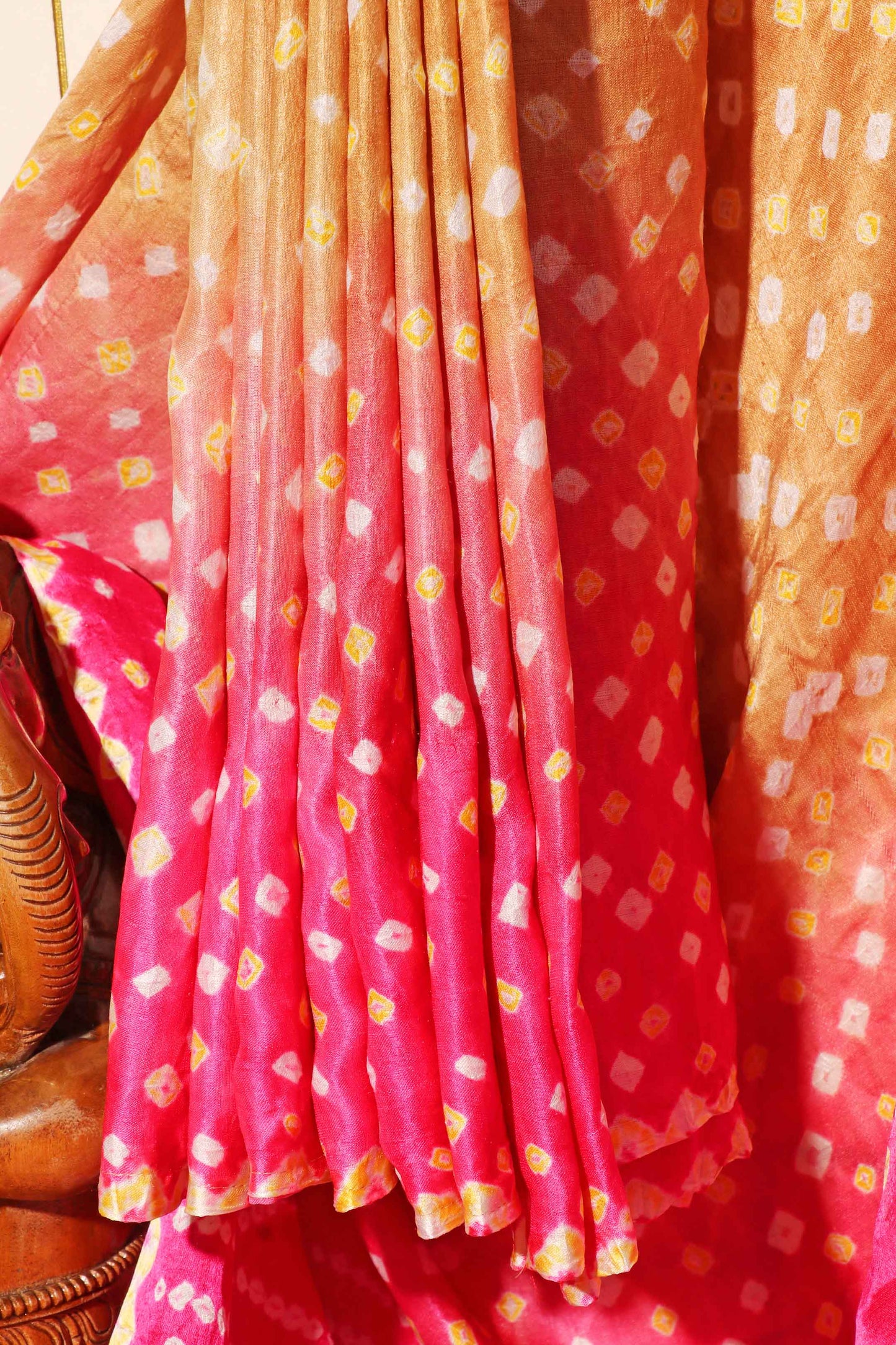 Pink and Mustard Shaded Bandhani Saree with Rich Gold Pallu 117
