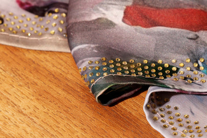 Grey Georgette Saree with Color Splashes and Swarovski Border 118