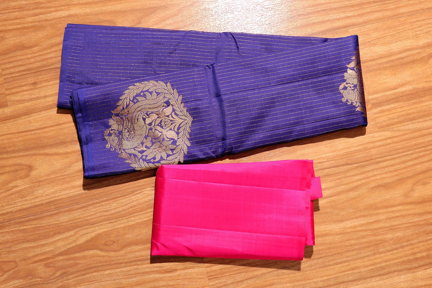 Blueberry & Rani Pink Kanjeevaram Silk Saree 050