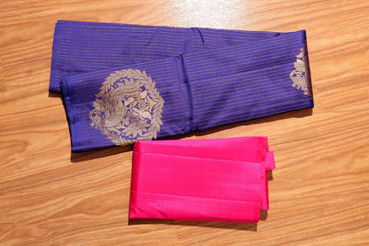 Blueberry & Rani Pink Kanjeevaram Silk Saree 050