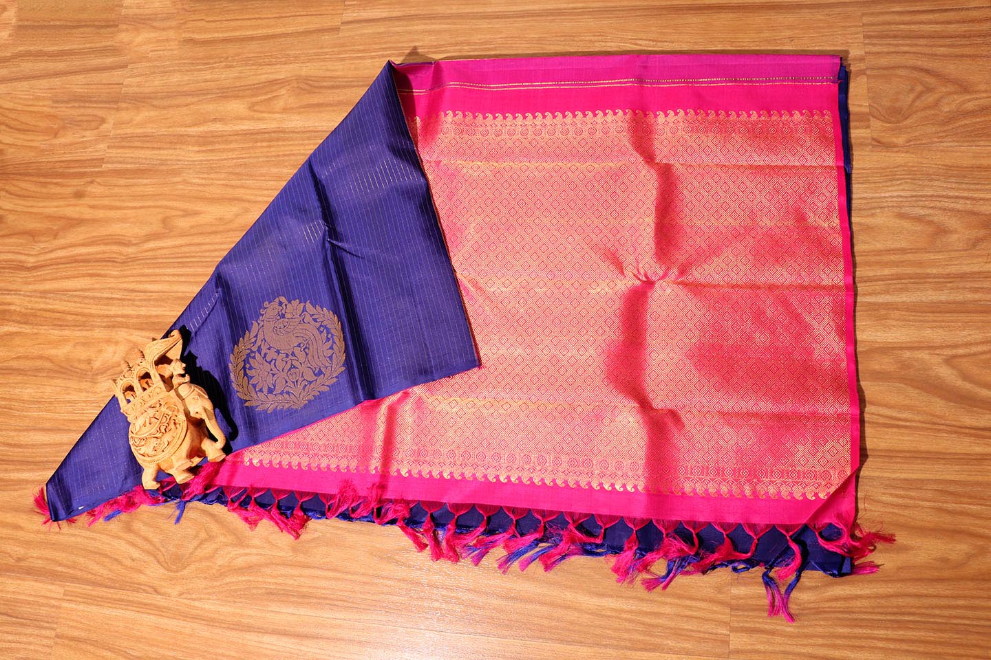 Blueberry & Rani Pink Kanjeevaram Silk Saree 050