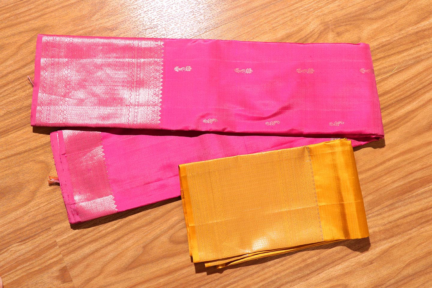 Rose Pink & Mustard Yellow Kanjeevaram Silk Saree 051