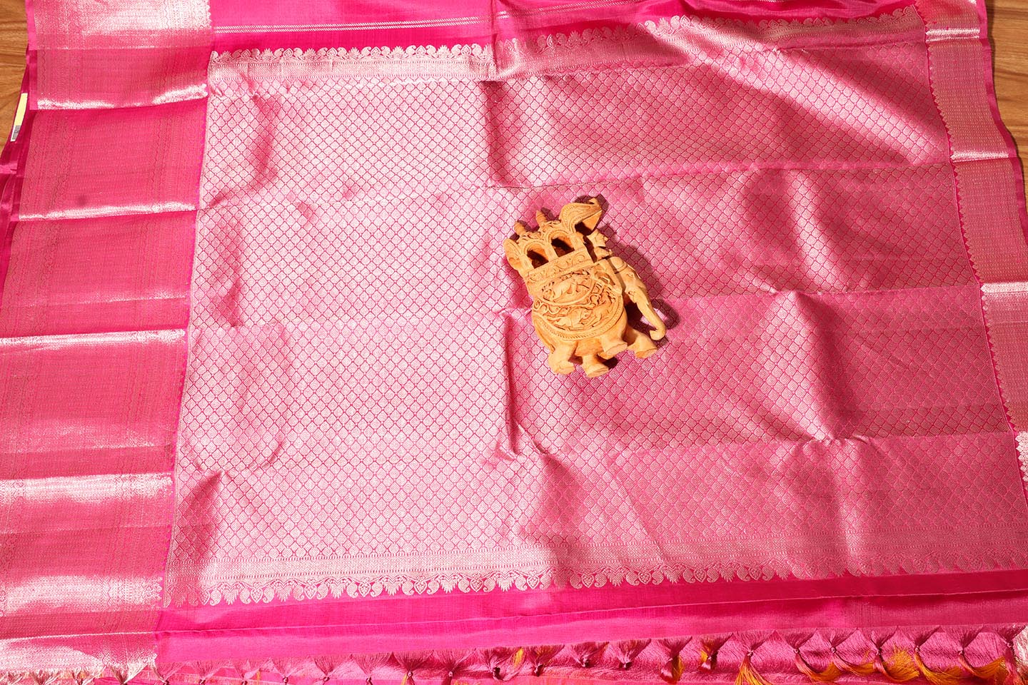 Rose Pink & Mustard Yellow Kanjeevaram Silk Saree 051