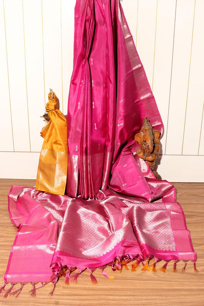Rose Pink & Mustard Yellow Kanjeevaram Silk Saree 051